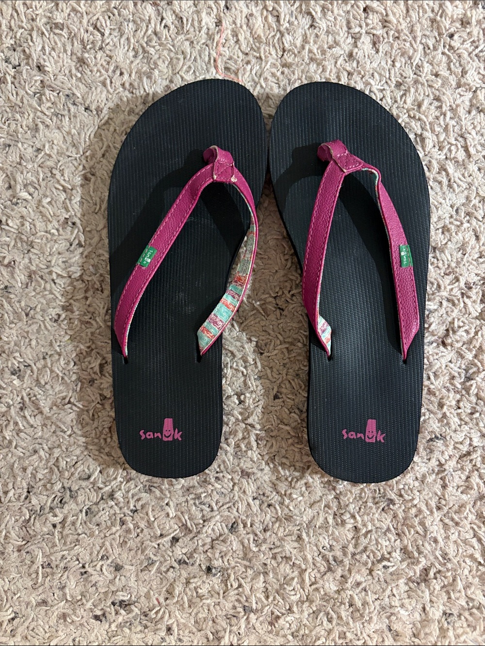Sanuk Black Flip-Flops with Pink Straps